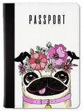 Puggie With Flowers Passport Wallet