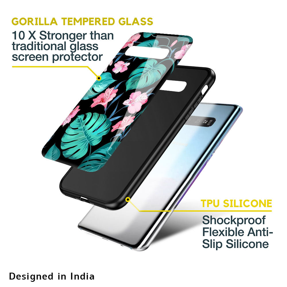 Tropical Leaves & Pink Flowers Glass case for Samsung Galaxy S10