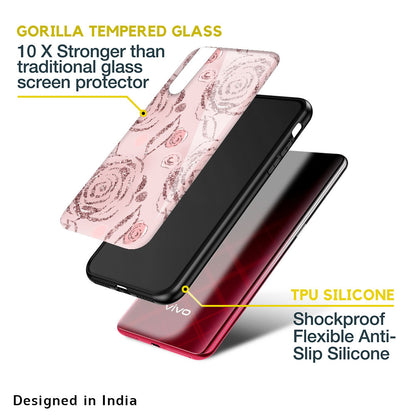 Shimmer Roses Glass case for Vivo V25