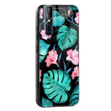 Tropical Leaves & Pink Flowers Glass case for Vivo V25