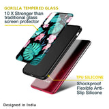 Tropical Leaves & Pink Flowers Glass case for Vivo V25