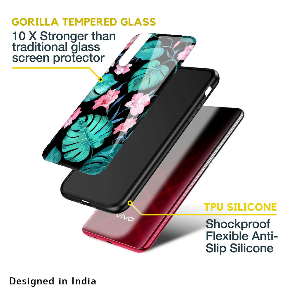 Tropical Leaves & Pink Flowers Glass case for Vivo Y22